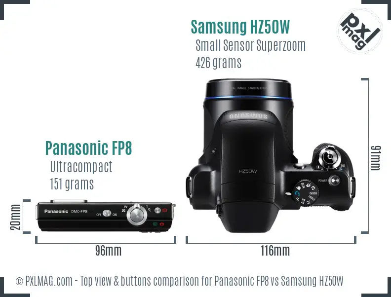 Panasonic FP8 vs Samsung HZ50W top view buttons comparison