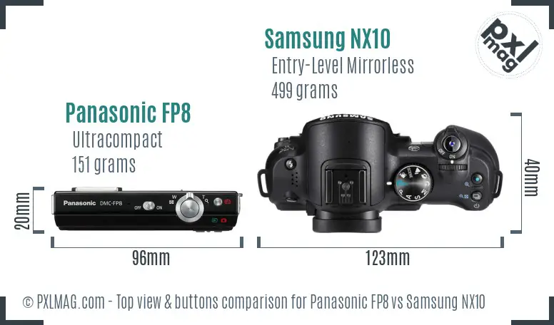 Panasonic FP8 vs Samsung NX10 top view buttons comparison