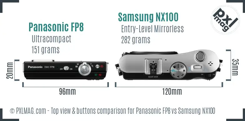 Panasonic FP8 vs Samsung NX100 top view buttons comparison
