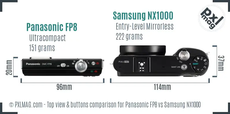 Panasonic FP8 vs Samsung NX1000 top view buttons comparison Panasonic FP8 vs Samsung NX1000 top view buttons comparison
