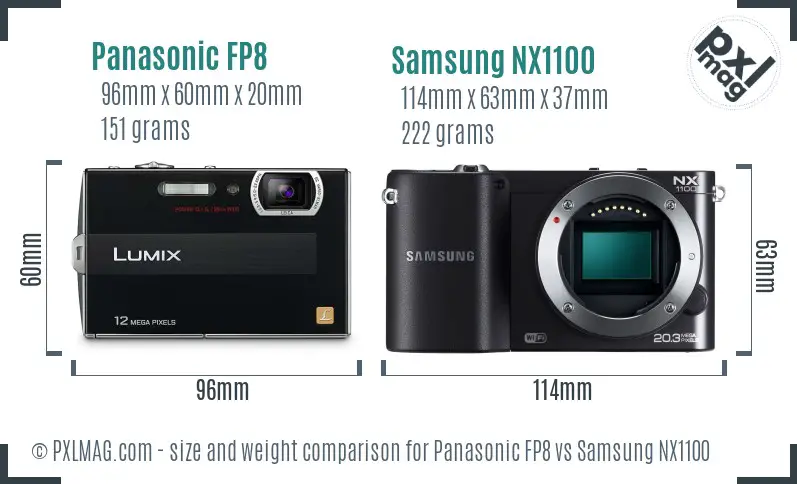 Panasonic FP8 vs Samsung NX1100 size comparison
