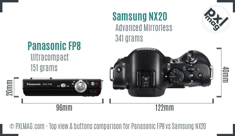 Panasonic FP8 vs Samsung NX20 top view buttons comparison Panasonic FP8 vs Samsung NX20 top view buttons comparison