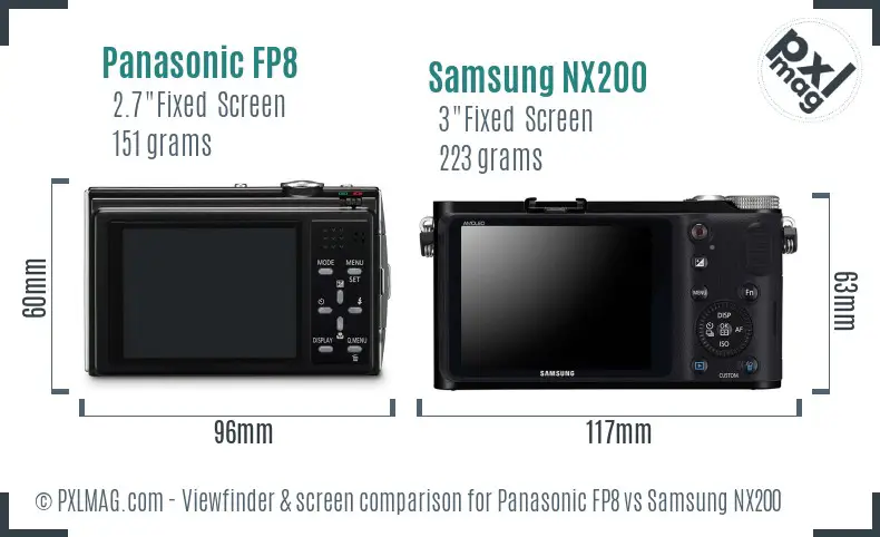 Panasonic FP8 vs Samsung NX200 Screen and Viewfinder comparison Panasonic FP8 vs Samsung NX200 Screen and Viewfinder comparison
