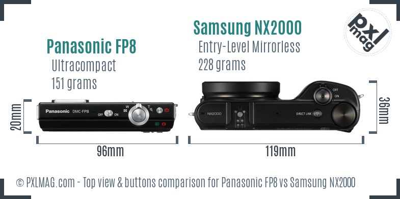 Panasonic FP8 vs Samsung NX2000 top view buttons comparison