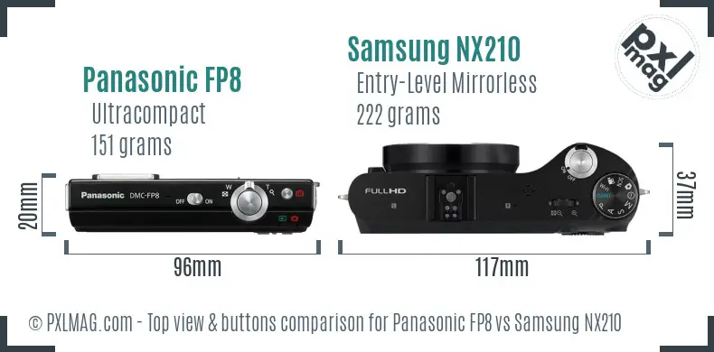 Panasonic FP8 vs Samsung NX210 top view buttons comparison