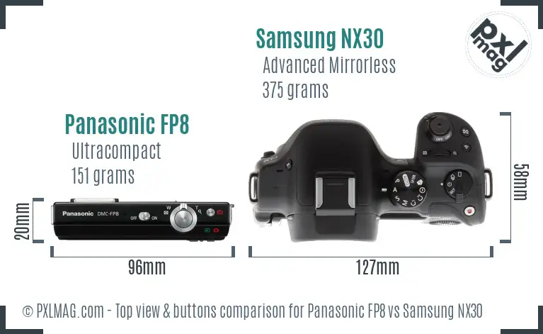 Panasonic FP8 vs Samsung NX30 top view buttons comparison Panasonic FP8 vs Samsung NX30 top view buttons comparison