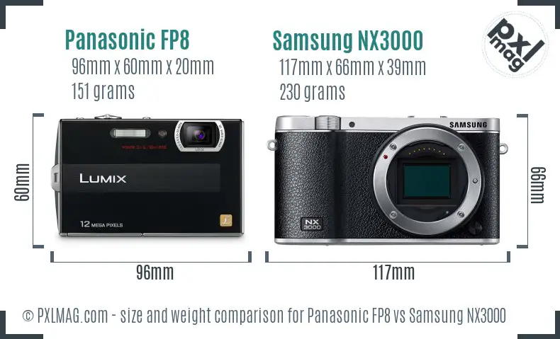 Panasonic FP8 vs Samsung NX3000 size comparison