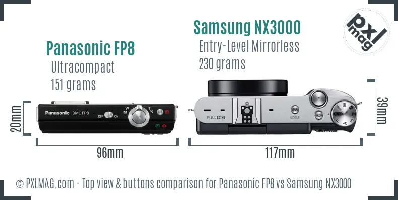 Panasonic FP8 vs Samsung NX3000 top view buttons comparison