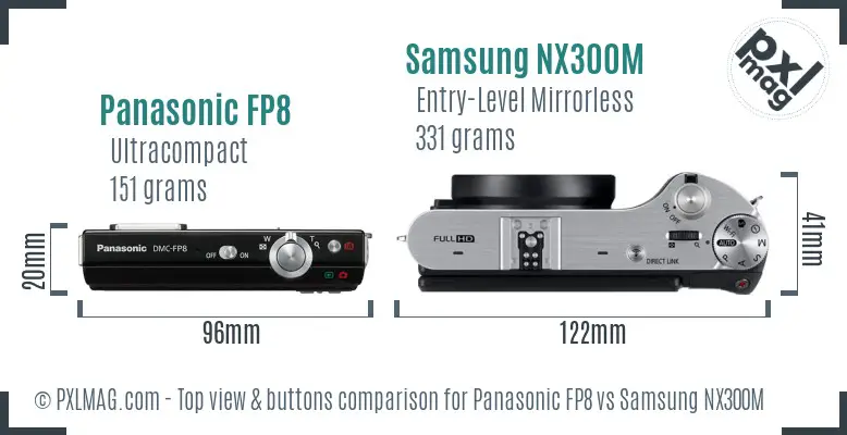 Panasonic FP8 vs Samsung NX300M top view buttons comparison Panasonic FP8 vs Samsung NX300M top view buttons comparison