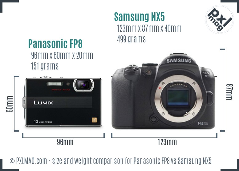 Panasonic FP8 vs Samsung NX5 size comparison