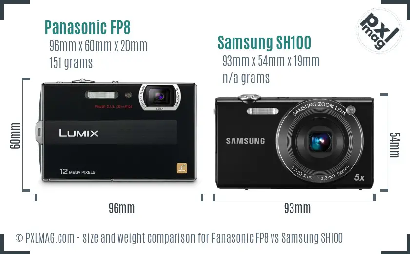 Panasonic FP8 vs Samsung SH100 size comparison
