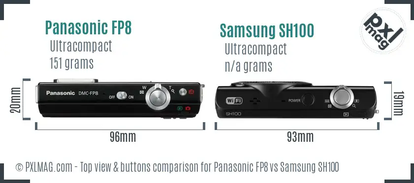 Panasonic FP8 vs Samsung SH100 top view buttons comparison