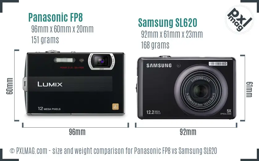 Panasonic FP8 vs Samsung SL620 size comparison