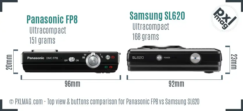 Panasonic FP8 vs Samsung SL620 top view buttons comparison