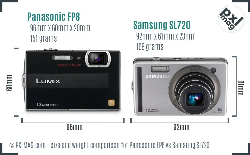 Panasonic FP8 vs Samsung SL720 size comparison