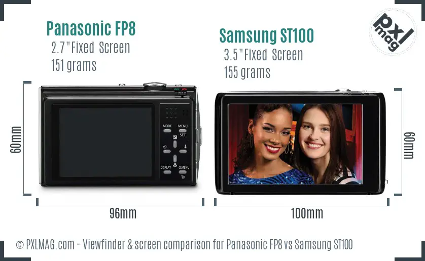 Panasonic FP8 vs Samsung ST100 Screen and Viewfinder comparison