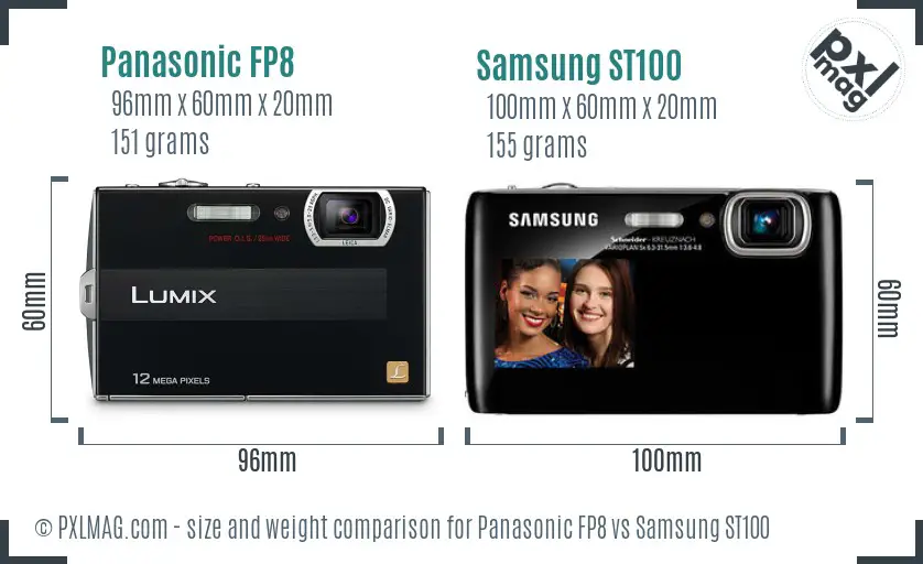 Panasonic FP8 vs Samsung ST100 size comparison