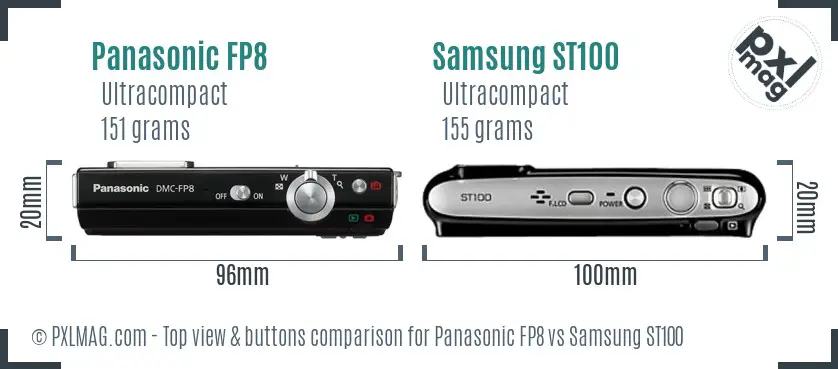 Panasonic FP8 vs Samsung ST100 top view buttons comparison