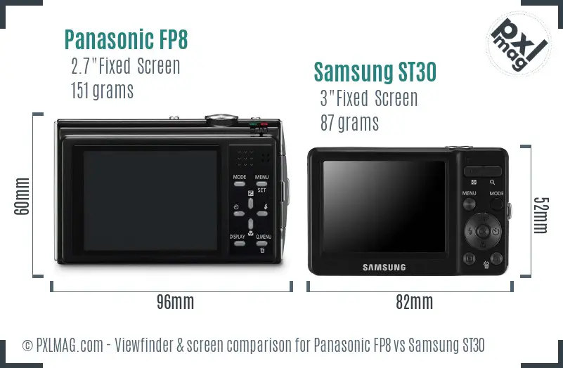 Panasonic FP8 vs Samsung ST30 Screen and Viewfinder comparison