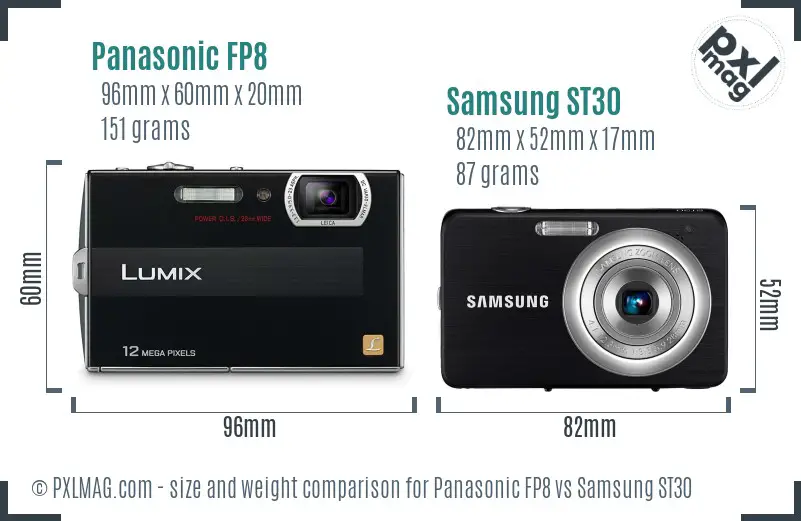 Panasonic FP8 vs Samsung ST30 size comparison