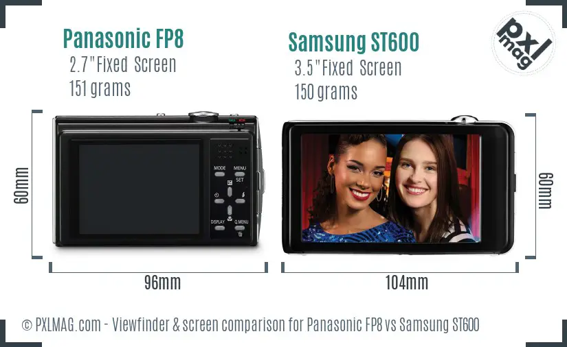 Panasonic FP8 vs Samsung ST600 Screen and Viewfinder comparison Panasonic FP8 vs Samsung ST600 Screen and Viewfinder comparison