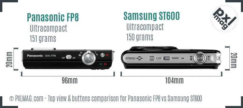 Panasonic FP8 vs Samsung ST600 top view buttons comparison Panasonic FP8 vs Samsung ST600 top view buttons comparison