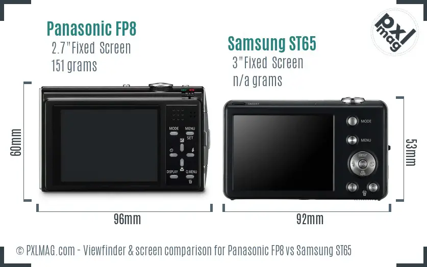 Panasonic FP8 vs Samsung ST65 Screen and Viewfinder comparison