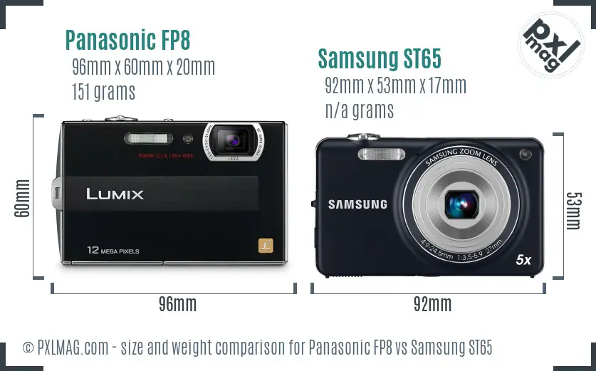 Panasonic FP8 vs Samsung ST65 size comparison