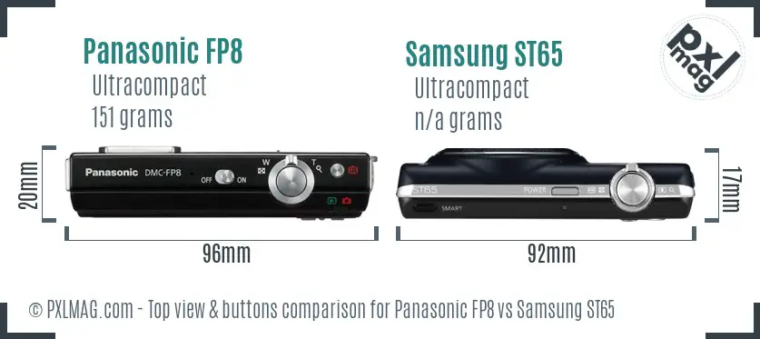 Panasonic FP8 vs Samsung ST65 top view buttons comparison