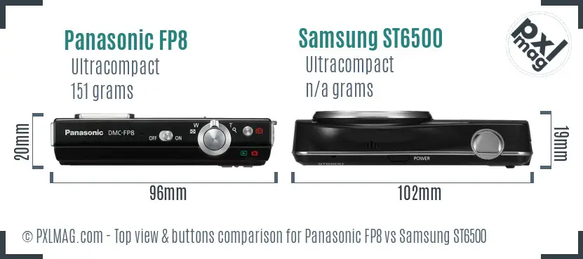 Panasonic FP8 vs Samsung ST6500 top view buttons comparison