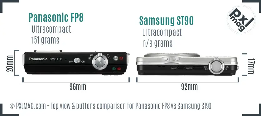 Panasonic FP8 vs Samsung ST90 top view buttons comparison Panasonic FP8 vs Samsung ST90 top view buttons comparison