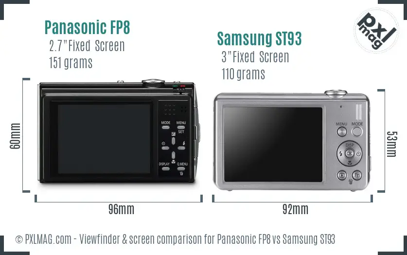 Panasonic FP8 vs Samsung ST93 Screen and Viewfinder comparison