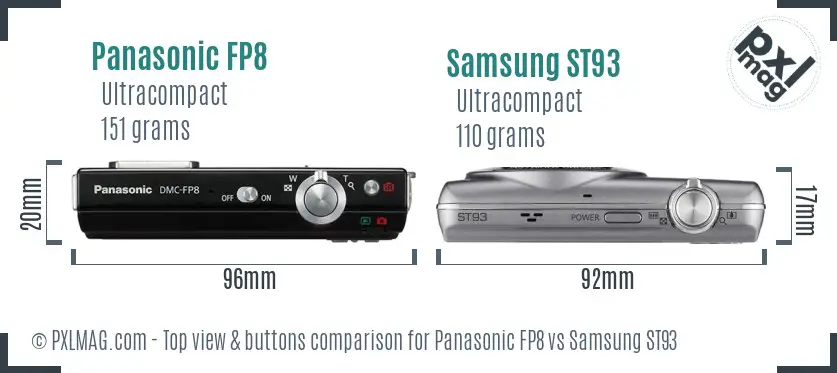 Panasonic FP8 vs Samsung ST93 top view buttons comparison