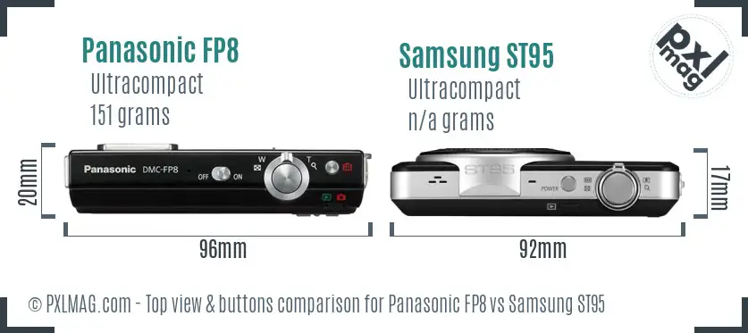 Panasonic FP8 vs Samsung ST95 top view buttons comparison