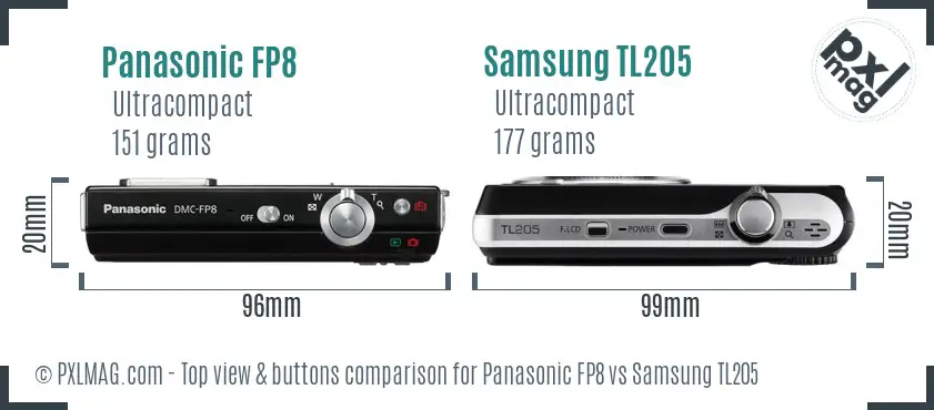 Panasonic FP8 vs Samsung TL205 top view buttons comparison