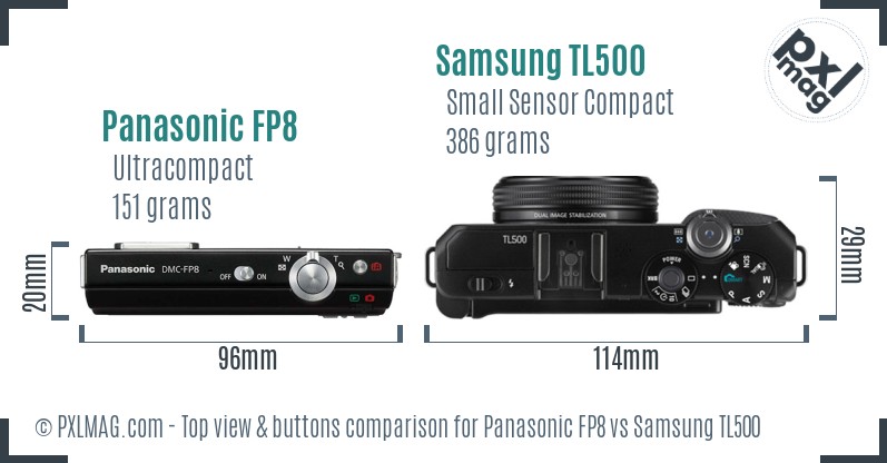 Panasonic FP8 vs Samsung TL500 top view buttons comparison