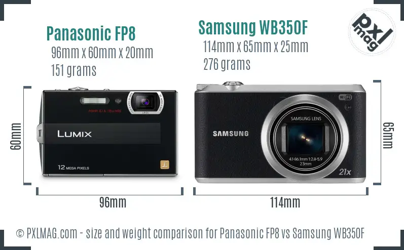 Panasonic FP8 vs Samsung WB350F size comparison