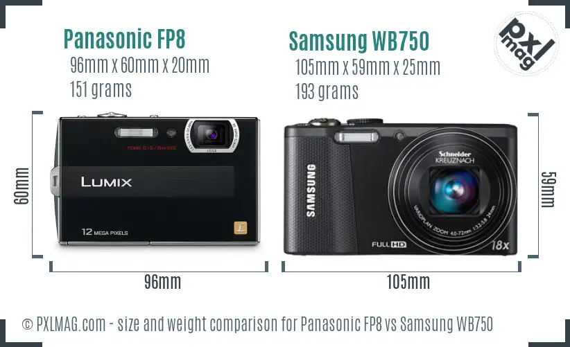 Panasonic FP8 vs Samsung WB750 size comparison