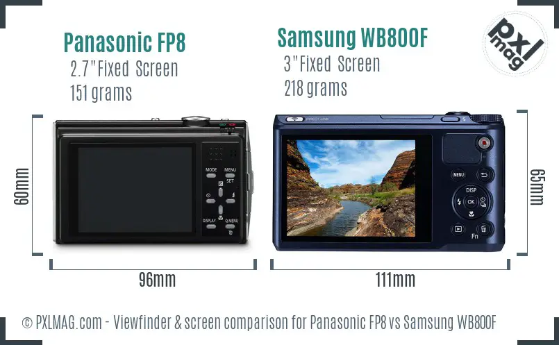 Panasonic FP8 vs Samsung WB800F Screen and Viewfinder comparison
