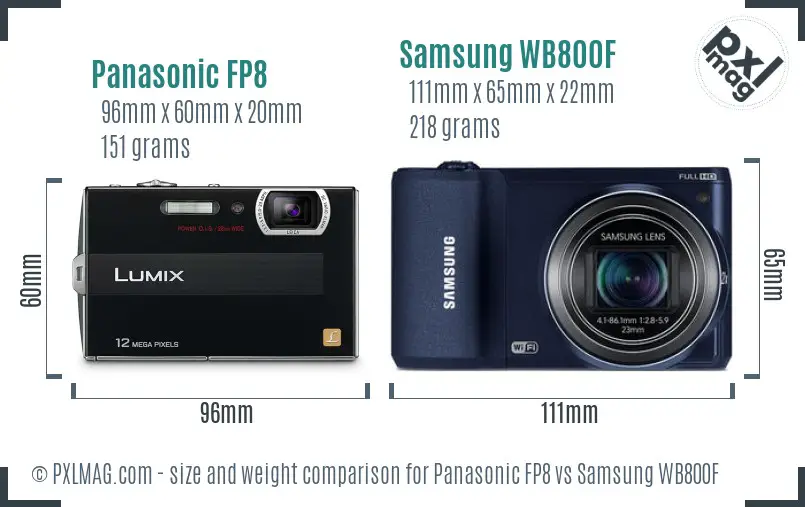 Panasonic FP8 vs Samsung WB800F size comparison