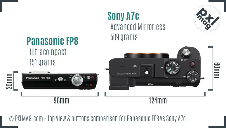 Panasonic FP8 vs Sony A7c top view buttons comparison