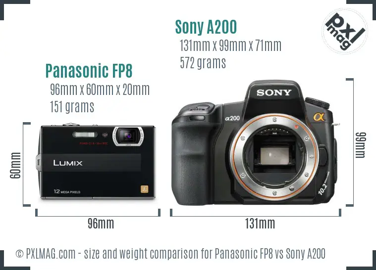Panasonic FP8 vs Sony A200 size comparison