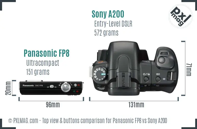 Panasonic FP8 vs Sony A200 top view buttons comparison