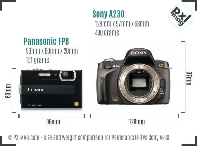 Panasonic FP8 vs Sony A230 size comparison
