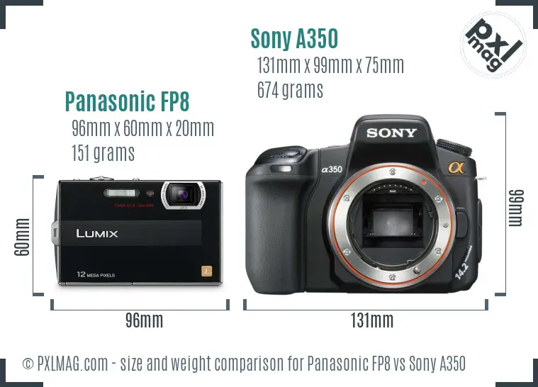 Panasonic FP8 vs Sony A350 size comparison