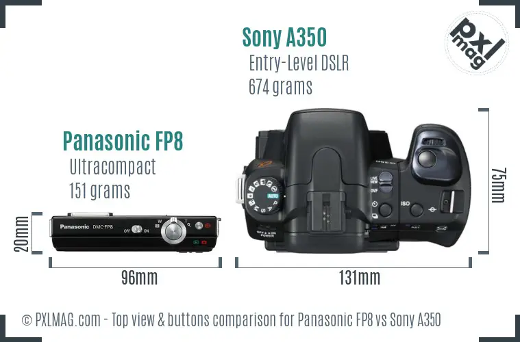 Panasonic FP8 vs Sony A350 top view buttons comparison