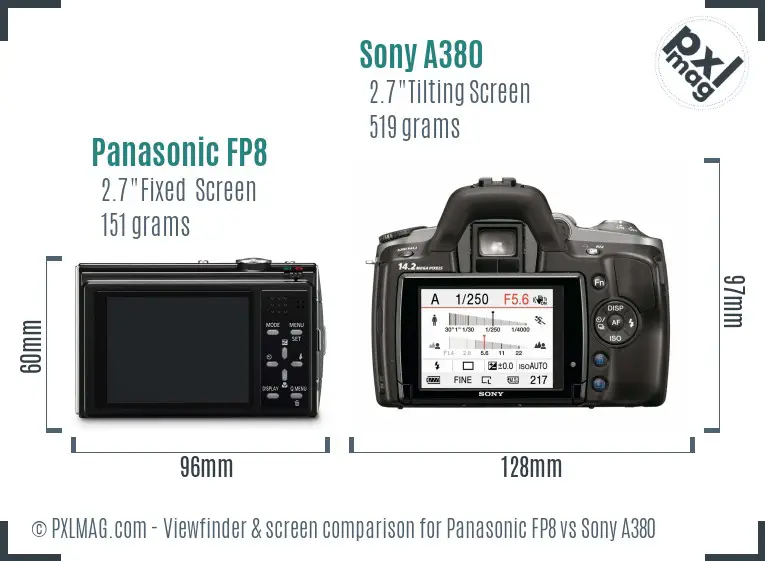 Panasonic FP8 vs Sony A380 Screen and Viewfinder comparison