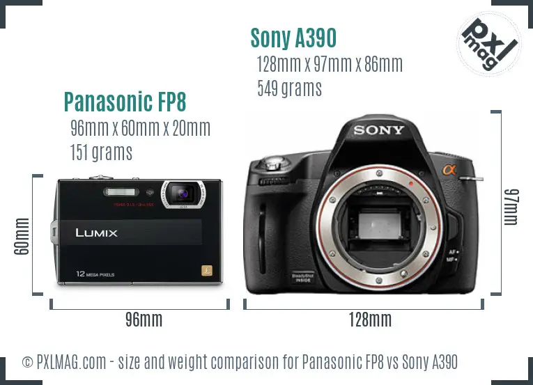 Panasonic FP8 vs Sony A390 size comparison