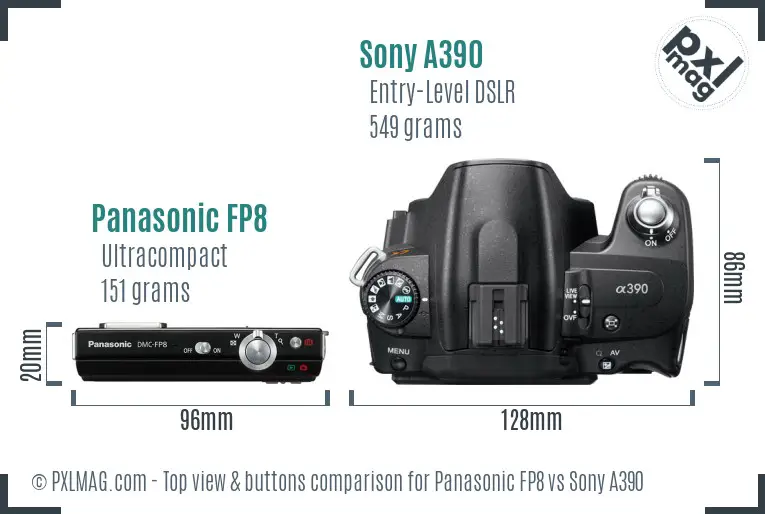 Panasonic FP8 vs Sony A390 top view buttons comparison