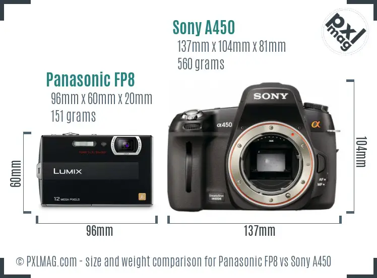 Panasonic FP8 vs Sony A450 size comparison